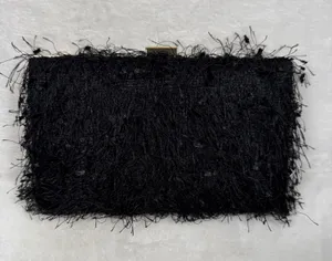 Urban Expressions Black Fringed Eyelash Clutch Gold Chain Crossbody Bag NEW thumbnail 1