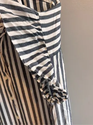 Madewell Striped Ruffle Sleeve Button Front Shirt Dress Tunic M thumbnail 5