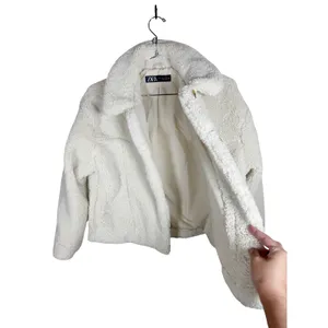 Zara Ivory Faux Shearling Sherpa Button Front Jacket Collared Cream Medium thumbnail 4