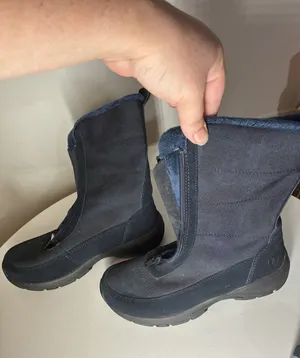 Lands' End women's Blue Faux Fur mid-calf winter boots Top Zip Up Snow Size 6B thumbnail 1