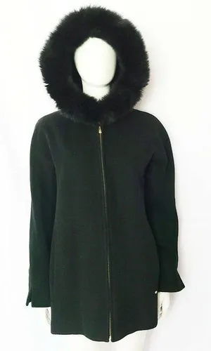 Ellen Tracy Wool Coat Blue Fox Fur Collar‎ Small Navy Blue Luxury Winter Classic thumbnail 1