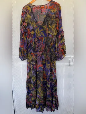 Anthropologie Purple Multi Floral summer Tie-Waist Maxi Dress thumbnail 8