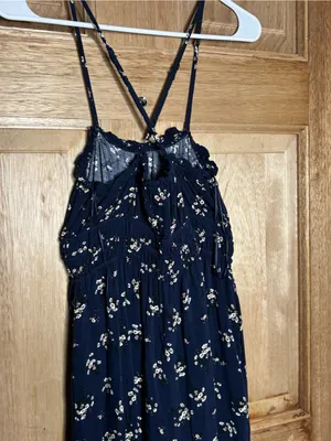 Audrey Parks Navy Floral Spaghetti-Strap Wide-Leg Jumpsuit size S thumbnail 5