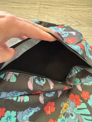 Disney Black Backpack with Blue Stitch and Red Floral Accents thumbnail 5
