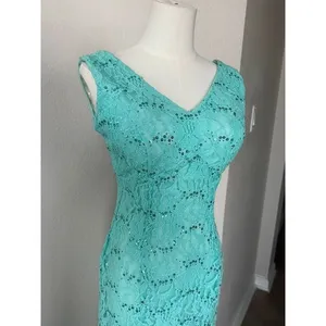 Y2K Eureka Aqua Mint Green Sequin Lace Mermaid Evening Gown Dress Medium thumbnail 2
