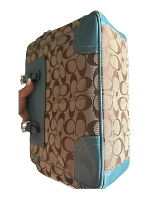 Coach Vintage Y2K Hadley Lunch Bag Beige Signature Canvas Tote Blue Leather Trim thumbnail 4