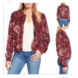 KAS New York Burgundy Velvet Paisley Ashlyn Burnout Bomber Jacket Size XS thumbnail 2