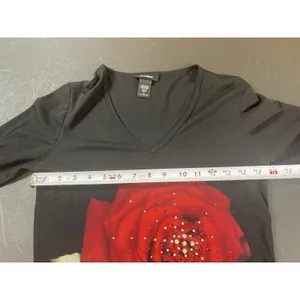 Express Y2K 90s Black Dark Floral Red Rose Mesh Sheer Top 3/4 Sleeve Whimsigoth thumbnail 9