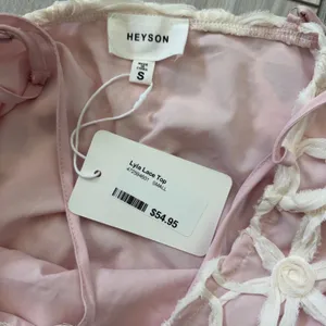 Anthropologie NWT HEYSON Lyla Floral Crochet Lace Barbiecore Tank Top cream/pink size small thumbnail 6