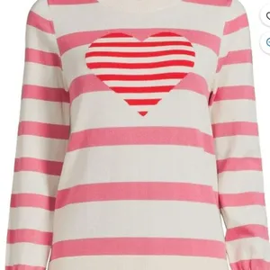 Pink Cream Striped Crewneck Knot Sweater Heart Lightweight Pullover Womens XL thumbnail 5