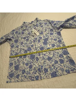 BedHead PJS Pajamas Blue Floral Print White Cotton Pants & Shirt Set NWT Large thumbnail 14