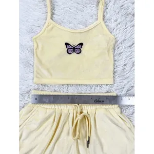 Shein Yellow‎ Velour Butterfly Crop Tank Top & Shorts Set Size XS thumbnail 4