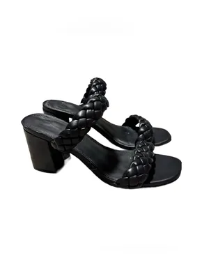 A New Day Braided Heels Women's 7 Faux Leather Black Mule Slip On Minimalist thumbnail 2