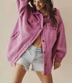 Free People | Ruby Shacket Button Down Oversized Fleece Jacket in Pink Envy thumbnail 1