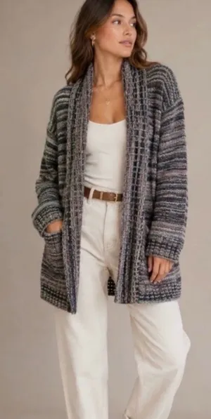 Anthropologie Akemi + Kin Wasilla Knit Cardigan Gray Multicolor Open Front thumbnail 1