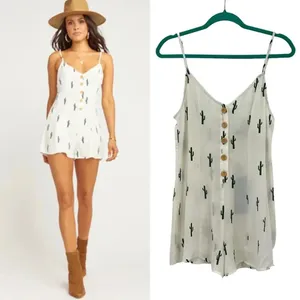 Show Me Your Mumu Remy Romper White‎ Green Cactus Print Button Size Small thumbnail 2