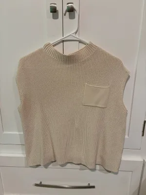 Amazon Mockneck Sweater Vest with Pocket Beige thumbnail 1