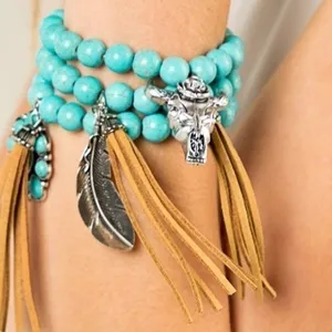 Natural stone bead‎ and steer head charm thumbnail 3