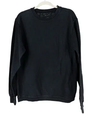 Royce Comfy Corded Top Sweatshirt Women's Small Thumb Holes Black‎ Minimalist thumbnail 1