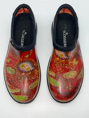 Sloggers Women's Waterproof Garden Slip On Clog Shoes in Red Paisley Print-Sz 7 thumbnail 1