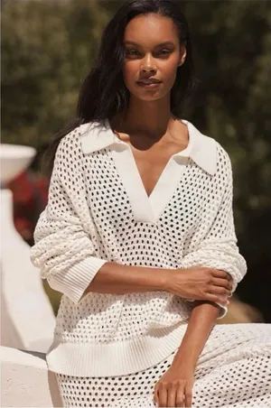 Aerie Open Knit Polo Sweater thumbnail 1