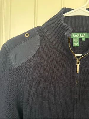 Lauren Ralph Lauren Navy Cotton Full Zip Military‎ Sweater Jacket L thumbnail 4