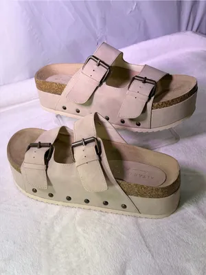 Altar'd State Beige Double-Buckle Platform Slide thumbnail 2