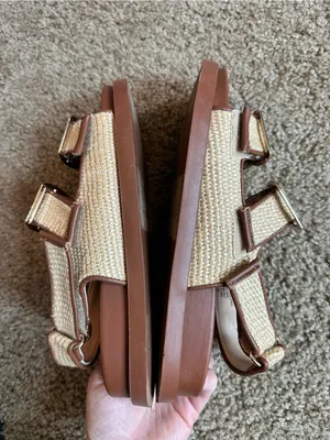 LOFT Tan Woven Dual-Buckle Sandals with Brown Footbed thumbnail 6