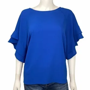 Umgee Womens Royal Blue Ruffle Sleeve Top Small Boho Feminine Flowy Y2K NEW thumbnail 2