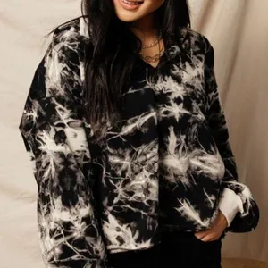 Bohme Black and Off White Tie Dye Oversized Crop Hoodie. Size Small. EUC thumbnail 1