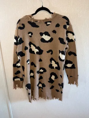 ee:some Leopard Print Distressed Oversized Sweater Tunic M/L thumbnail 4