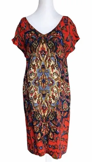 Anthropologie Maeve Women’s Red Medallion Mini Shift Dress‎ Size XS Abstract thumbnail 1