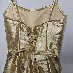 NWOT Morilee by Madeline Gardner gold corset lace up back pleated dress sz 00 thumbnail 5