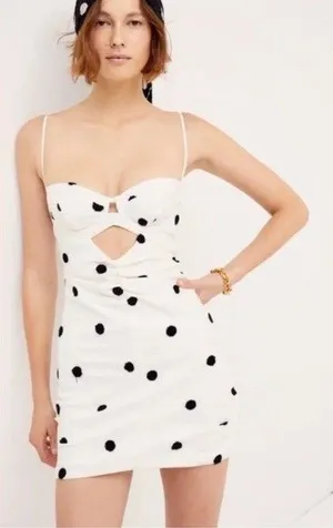 For Love And Lemons Dress Size Medium White Black Polka Dot Mini Linen Blend thumbnail 1
