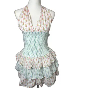 Altar'd State beautiful floral smocked ruffle dress size XL Halter Coquette thumbnail 6
