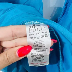 Oh Polly Blue Ruched Mesh Mini Dress US 6 Y2K Bodycon Sheer Sleeve Party thumbnail 5