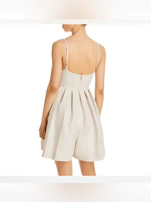 Rebecca Taylor Linen Square-Neck Pleated Romper Size 8 Color Rye thumbnail 2