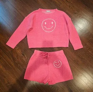 Pink Smiley Face Crew Neck Sweatshirt Size L thumbnail 1