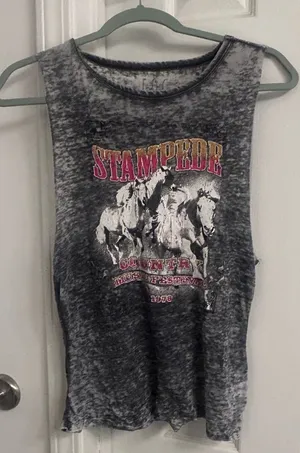 Buckle Gray Acid-Wash Tank Top with Pink & Gold Graphic thumbnail 1