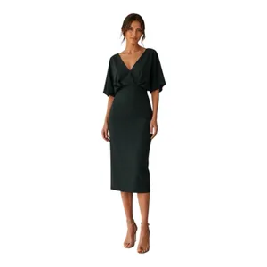 NWT Banana Republic Soraya Butterfly Sleeve Midi Dress Hunter Green Size 8 Vneck thumbnail 2
