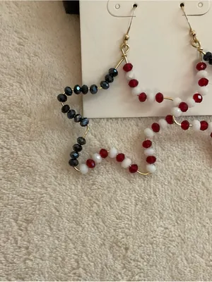 Patriotic Beaded Star Hoop Earrings - Red, White & Blue thumbnail 2