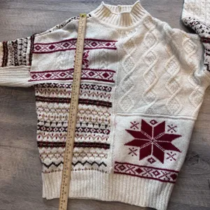 American Eagle Sweater Womens Large White Nordic Fair Isle Knit Pullover thumbnail 9