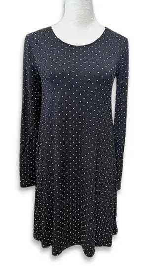 Old Navy A-Line Dress Polka Dot Print Long Sleeves Knee Length Black Women's S thumbnail 1