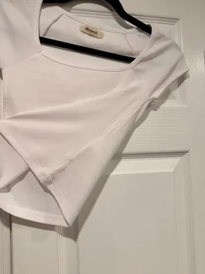 NWOT Madewell Size M White Square Neck Short Sleeve Ribbed Stretch Cropped Top thumbnail 3