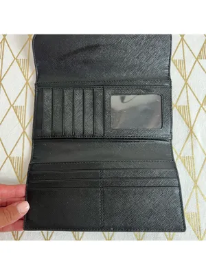 Coach Black Leather Wallet with White Trim and Buckle thumbnail 7