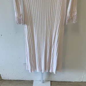 Eileen West Pink Lace Trim Ribbed Nightgown Long Sleeve Sleep Dress XS Vintage thumbnail 4