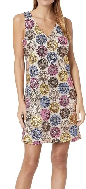 Trina Turk Johana‎ Mini Dress Size 2 Multicolor Sequin Flower Child Sleeveless thumbnail 1