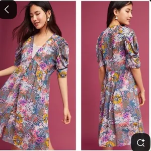 Akemi + Kin x Anthropologie | Floral V-Neck Button Front Flutter Sleeve Dress, S thumbnail 11