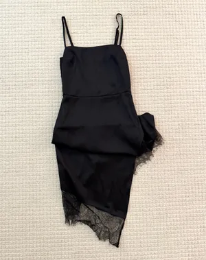 Black Slip Mini Dress with Lace Hem thumbnail 3