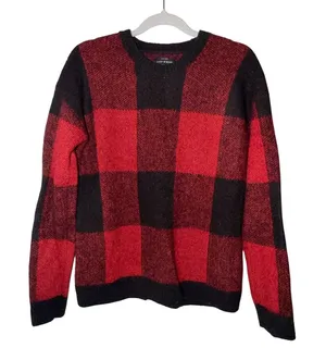 Lucky Brand Red/Black Buffalo Plaid Wool Blend Sweater, Small thumbnail 1